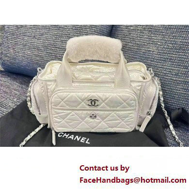 chanel Nylon  &  Silver-Tone Metal WHITE AS4364 Large Bowling Bag 2023